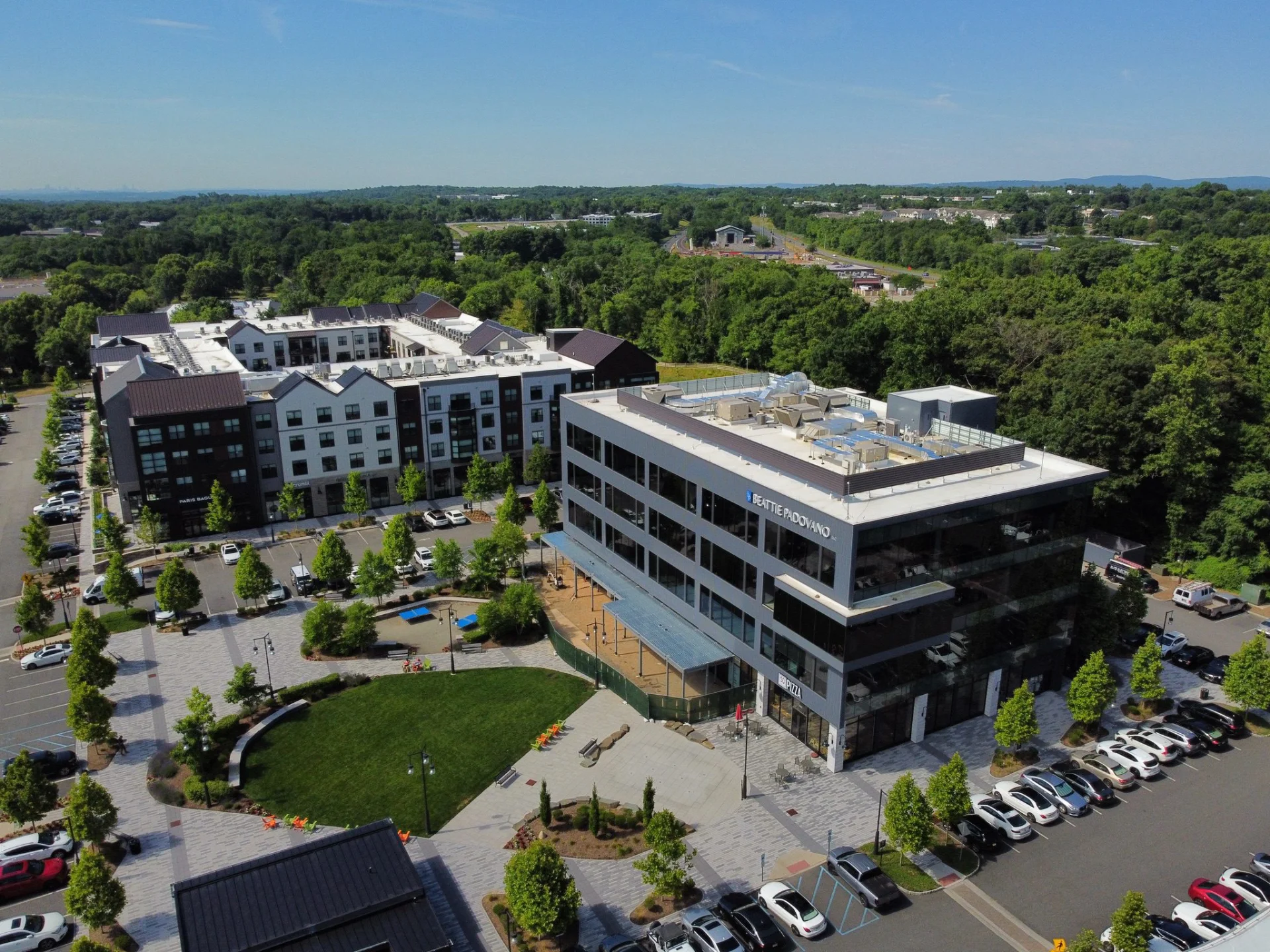 Aerial view of a mixed-use commercial property